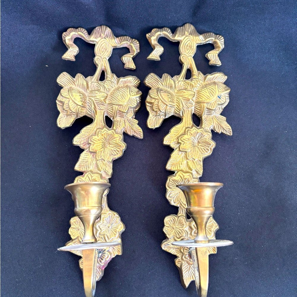 Vintage Brass Candle Holder Wall Sconces